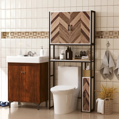 HOMCOM Móvel sobre Sanita Armário para Casa de Banho com 3 Portas 2 Prateleiras Ajustáveis e Compartimento Aberto 79,5x23x178 cm Multicor