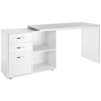HOMCOM Bureau d'Angle Modulable Blanc avec Tiroirs