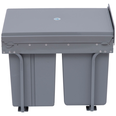HOMCOM Cubo Basura Extraible Bajo Fregadero con 3 Contenedores de Reciclaje Clasificación de Residuos 48x34,2x41,8 cm Gris(m-10)
