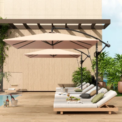 Outsunny Ampelschirm Ø260 cm Sonnenschirm mit UV-Schutz 50 wasserabweisend Kurbelschirm mit Ständer, Khaki