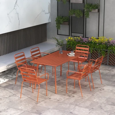 Outsunny Salle à Manger Jardin 7pcs Acier Rouge