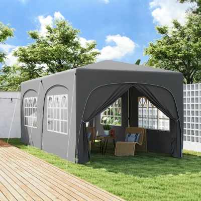 Outsunny 3 x 6 m Pop-up Pavillon mit Seitenwänden, UPF50+ höhenverstellbares Gartenzelt mit Tragetasche und Sandsäcken