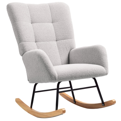 HOMCOM Schommelstoel in Lichtgrijs, Knuffelachtige Bekleding, Dikke Vulling, Antislip, Comfortabel