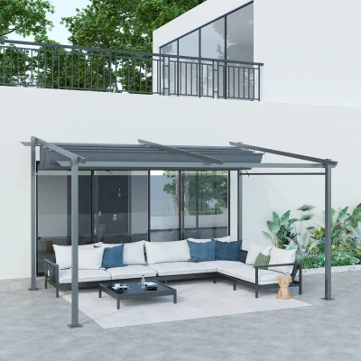 Outsunny Pergola, inklusive Befestigungsmaterial, ausziehbares Dach, 3,97 m x 2,95 m x 2,3 m, Dunkelgrau