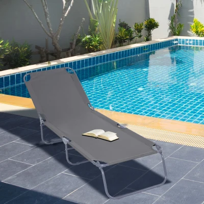 Outsunny Tumbona de Jardín Plegable con Respaldo Ajustable en 5 Posiciones Carga 120 kg para Terraza Piscina 187x55x24 cm Gris
