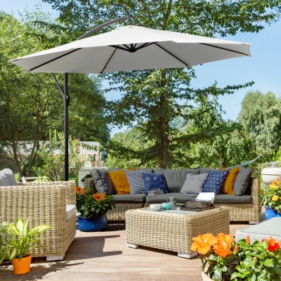 Outsunny Parasol Déporté Crème Ø3m Inclinable avec Manivelle