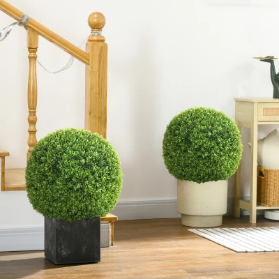 HOMCOM 2er-Set Buchsbaumkugel, Künstliche Pflanzen, Zimmerpflanze mit UV-Schutz, Deko-Pflanze, für Indoor, Outdoor, Grün