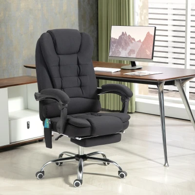 Vinsetto Bürostuhl mit Massagefunktion, Ergonomischer Schreibtischstuhl mit Liege- & Wärmefunktion, höhenverstellbar, Schwarz