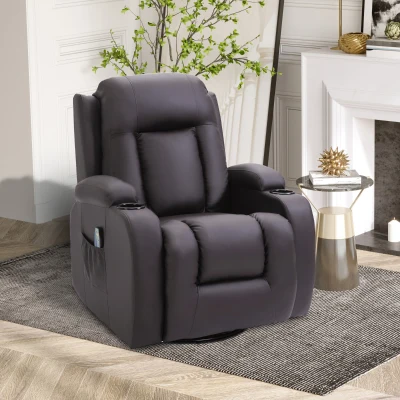 HOMCOM Fauteuil Massage Électrique Chauffant Pivotant Noir