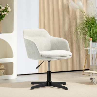 HOMCOM Drehbarer Bürostuhl aus Stoff mit höhenverstellbarer Sitzfläche und Rollen, für Büro oder Schlafzimmer, beige