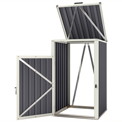 Outsunny Abdeckung für 1 Abfalltonne 240L Außenabdeckung 180° klappbarer Deckel feuerzinkter Stahl 73 x 81 x 122 cm dunkelgrau
