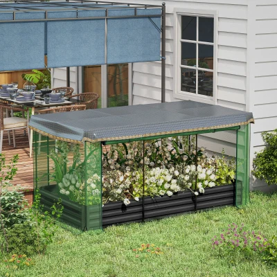 Outsunny Potager surélevé avec filet de protection des oiseaux et protection solaire, boîtier en métal, 230x110x110 cm, Gris/Vert/Noir