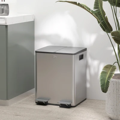 HOMCOM Doppelter Küchenmülleimer, 2 x 20L, 2 Deckel mit sanftem Verschluss, abnehmbare Inneneimer und Griffe