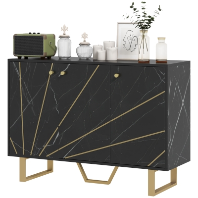 HOMCOM Aufbewahrungsschrank Sideboard für Wohnzimmer mit 2 Schränken 3 Türen und verstellbaren Regalen, Metallbeine, schwarze Marmoroptik