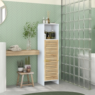 HOMCOM Badezimmerschrank Badezimmerschrank mit 1 offenen Fach und 1 Schrank mit 2 Ebenen, 35 x 30 x 120 cm weiß