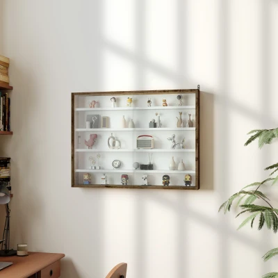 HOMCOM Wandschrank für Sammlerstücke 5 höhenverstellbare Regale und 2 Schiebetüren 80 x 9,5 x 60 cm Braun