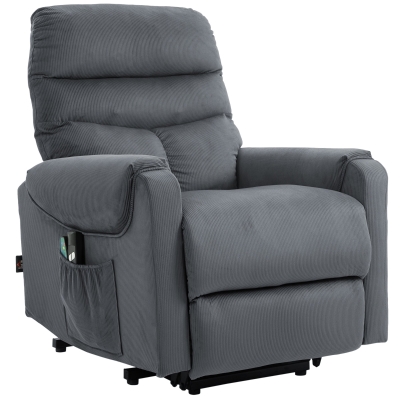 HOMCOM Fauteuil de télévision avec fonction de massage Fauteuil avec aide au lever Télécommande Chauffage électrique Fonction couchée Tissu en polyester Métal Gris foncé 79 x 97 x 103 cm