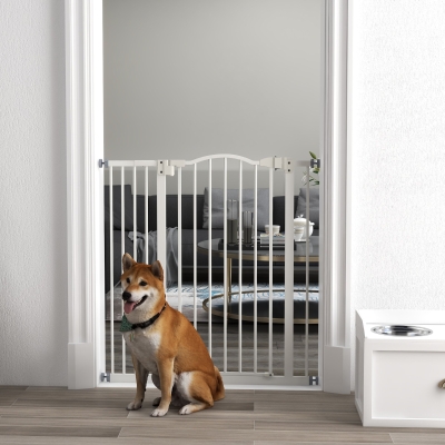 PawHut Pressure Fit Dog Stair Gate Auto Close 74-94cm White