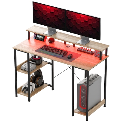 HOMCOM Bureau 120cm LED avec Rangement et Support Écran Naturel