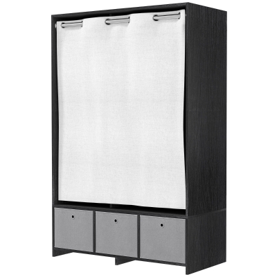 HOMCOM Kleiderschrank Kleiderschrank mit Stange Vorhang 3 Fächern und 3 herausnehmbaren Stoffschubladen 105 x 48 x 160 cm