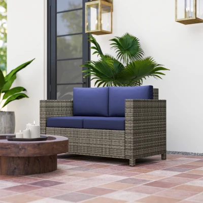 Rattan Sofa 130W x 70D x 80H cm Navy blue