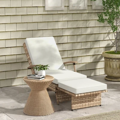 Outsunny Rattan Lounger 80° Reclining White/Brown
