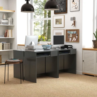 HOMCOM Compact Computer Desk Grey with Drawer & Tray