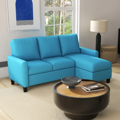 HOMCOM Canapé d'Angle 3 Places Méridienne Réversible Bleu