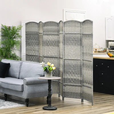 HOMCOM Separador de Ambientes de 6 Paneles Biombo Plegable 270x180 cm Pantalla de Privacidad de Polipropileno Gris Mixto