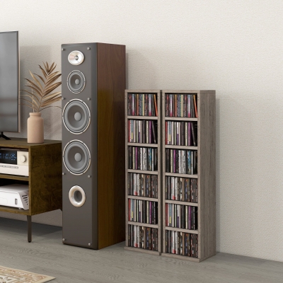 HOMCOM Set von 2 Säulengestell CD-DVD Aufbewahrungsschrank 12 Fächer 21 x 22,5 x 88,5 cm Kapazität 204 CD dunkelgrau
