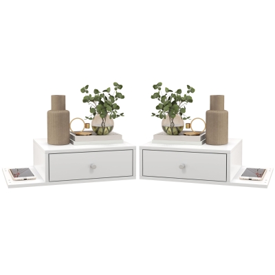 HOMCOM Lot de 2 Tables de Chevet Murales MDF Blanc 55x30x15 cm