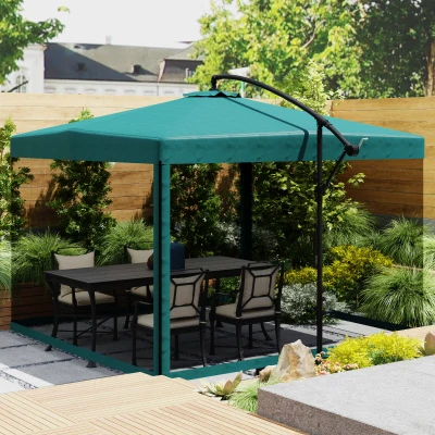 Outsunny Chapéu de Sol de Jardim Chapéu de Sol Excêntrico com Rede Mosquiteira Manivela e Base Cruzada 296x296x265cm Bege