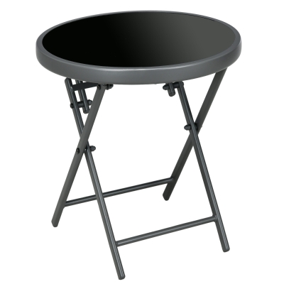 Outsunny Table Basse Pliante Ronde Verre Trempé Ø45cm Noir