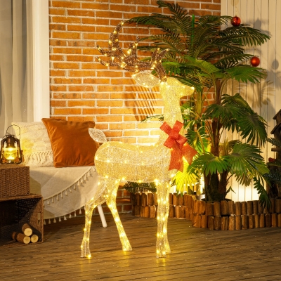 Outsunny Renne de Noël lumineux, décoration renne lumineux Noël en acier, avec 137 LED blanc chaud, 66 x 25 x 135 cm, or