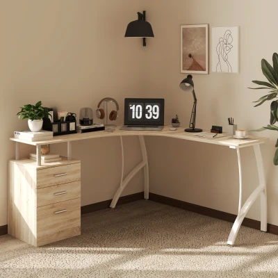 Computer Desk 143.5L x 143.5W x 76H cm Oak