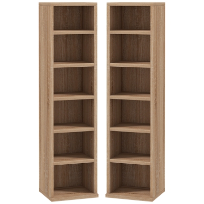 HOMCOM Set von 2 Säulenregalen CD-DVD Aufbewahrungsschrank 12 Fächer 21 x 22,5 x 88,5 cm Kapazität 204 CD Eiche