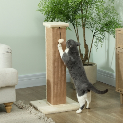PawHut Poste Arranhador para Gatos Altura 81 cm Arranhador para Gatos com Poste de Sisal e Bola Suspensa 41x41x81 cm Bege