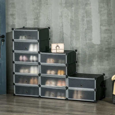 HOMCOM Mobile Scarpiera Modulabile Salvaspazio 12 Cubi in Acciaio e PP