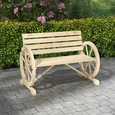 Outsunny Banc de Jardin, Design Roue de Chariot, pour 2 Personnes, Bois Naturel, 105,5 x 56 x 79 cm, Nature
