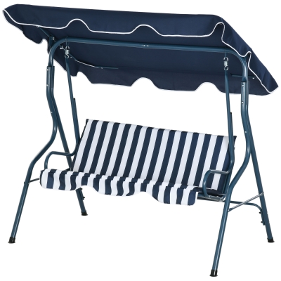 Outsunny Balancelle 3 Places Toit Réglable Coussins Bleu Blanc