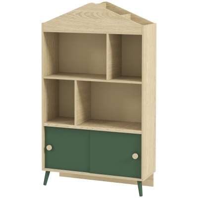 AIYAPLAY Kinderbibliothek und Aufbewahrungsmöbel für Spielzeug, 4 Regale und Schrank mit Schiebetür, Design, grün