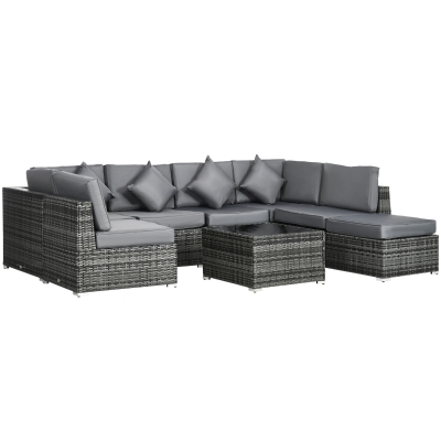 Outsunny 8-Piece Rattan Corner Sofa Set Grey