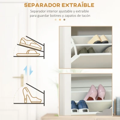 HOMCOM Zapatero de Entrada Recibidor con Cajones Abatibles y Estantes Ajustables para 12 Pares de Zapatos 72x26x80 cm Blanco(m-6)