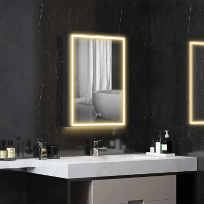 HOMCOM Armoire de Miroir, Armoire de Toilette avec LED, 50 x 70 cm, gradable, Anti-Buée, Noir