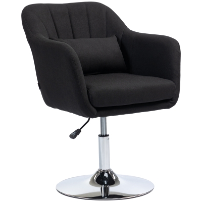 HOMCOM Fauteuil pivotant, fauteuil de bureau réglable en hauteur, polyester aspect lin, métal, 60 x 60 x 79-91 cm, noir