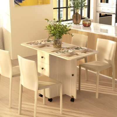 HOMCOM Mesa Plegable con Ruedas y Alas Abatibles Mesa Auxiliar Multifuncional con Almacenaje 120x60x76,5 cm Natural