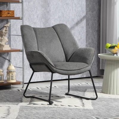 HOMCOM Loungesessel, Relaxsessel aus Leinen mit breiter gepolsterter Rückenlehne, Stahlbeine, 71,5 B x 67T x 79H cm, Grau