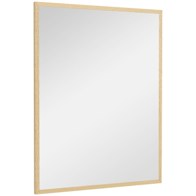 HOMCOM Wandspiegel rechteckig 90 x 70 cm, Holzrahmen, ideal für Badezimmer, Wohnzimmer oder Schlafzimmer, natur