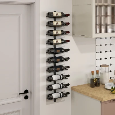 HOMCOM Weinregal, Wandregal für 10 Flaschen Wein, 10 Ebenen, Metall, für Küche, Wohnzimmer, Hausbar, Schwarz