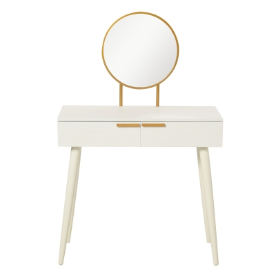 HOMCOM Coiffeuse Blanche avec Miroir Rond et 2 Tiroirs